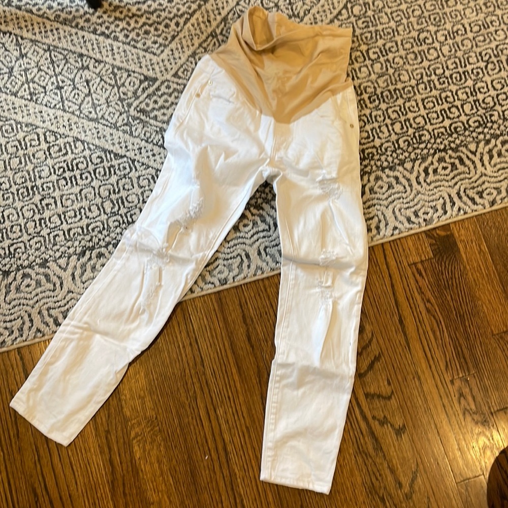 Luxe essentials maternity jeans. Ripped white skinny